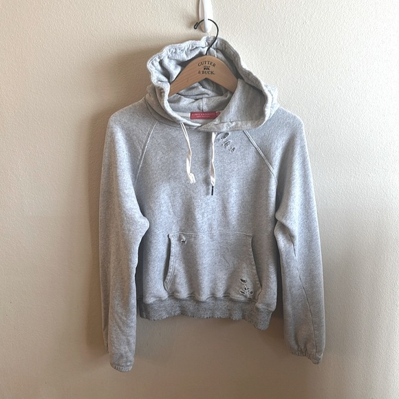 n : PHILANTHROPY Distressed Hoodie Size Large Gray Kangaroo Pocket - Picture 2 of 16